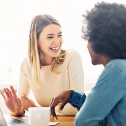 young girl businesswoman office business friend friendship happy smiling happy woman cafe coffee shop